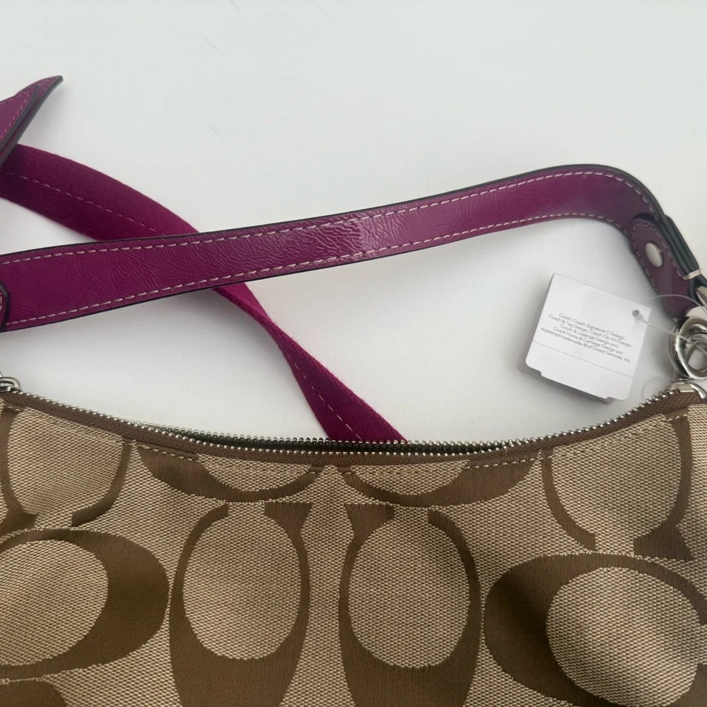 Coach Signature Hobo Purse Berry Pink & Khaki Monogram Medium Purse A1260-F19281 - Picture 8 of 10